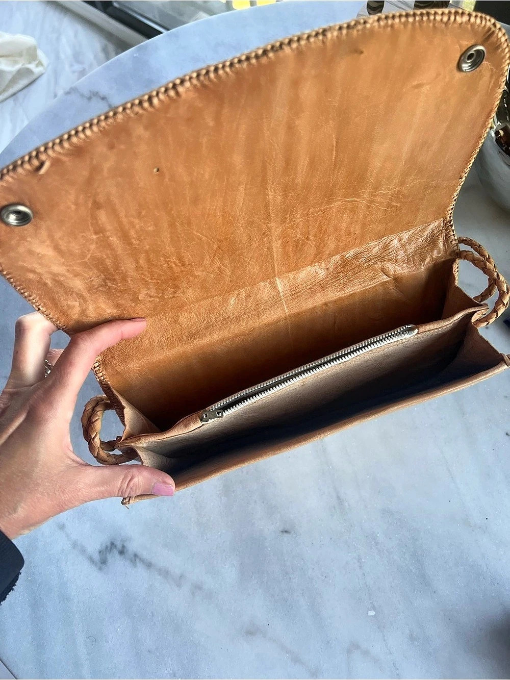 Brown Snake skin Clutch purse w strap. - Picture 2 of 6